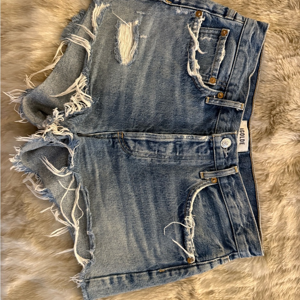 Agolde Blue Distressed Jean Shorts
